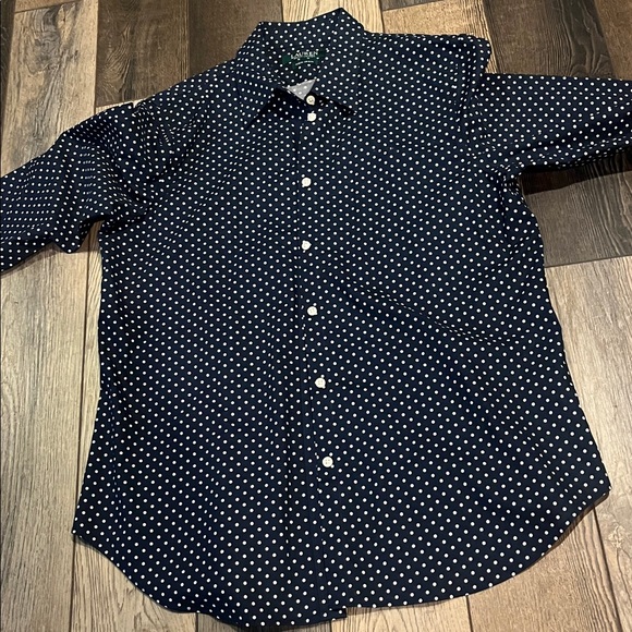 Lauren Ralph Lauren Navy Blue/White Dot No Iron Cotton Shirt L - Picture 2 of 4